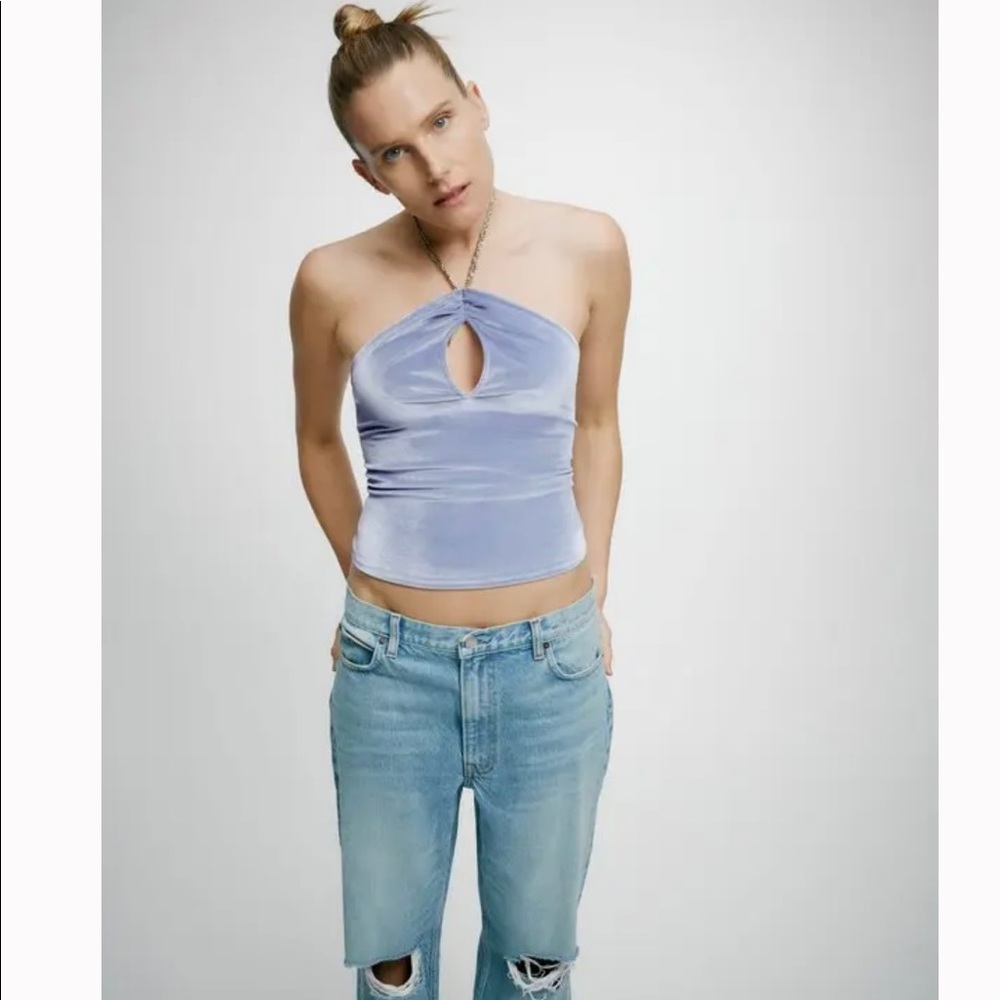 Reformation Cedric Top light blue, Small. Velvet. LIKE NEW